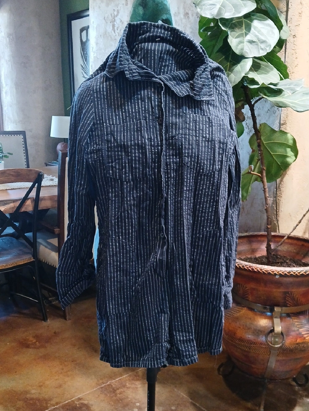 Striped Button-Front romper in Navy and White